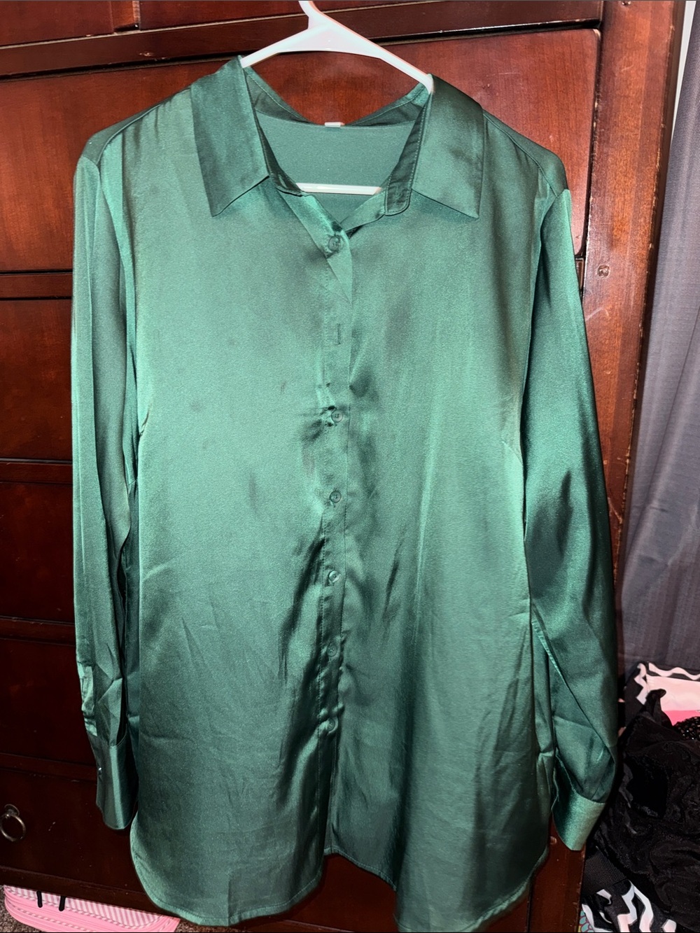 Amazon Emerald Green Satin Button-Down Shirt